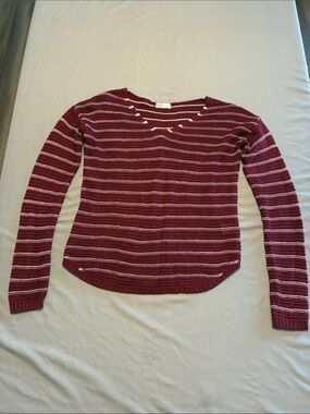 SO Maroon and Cream Striped Scoopneck Sweater